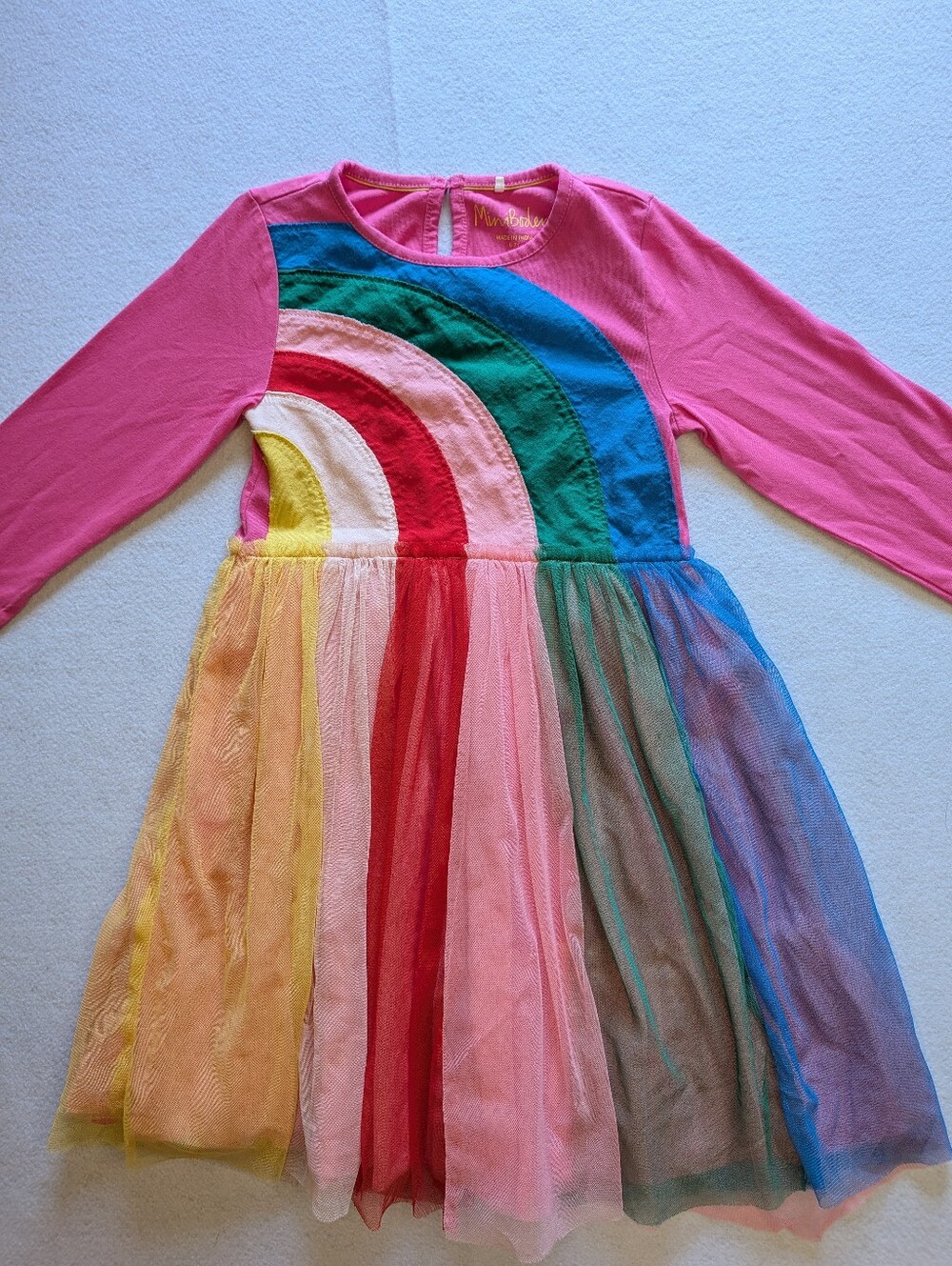 Mini Boden Kids' Long Sleeve Rainbow Tulle Dress